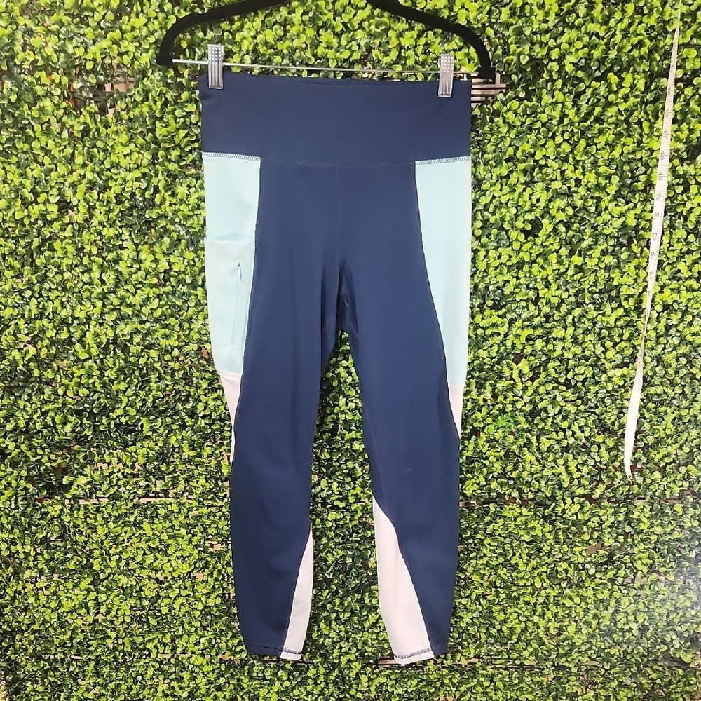 Navy and Light Blue Colorblock Athletic Leggings Small